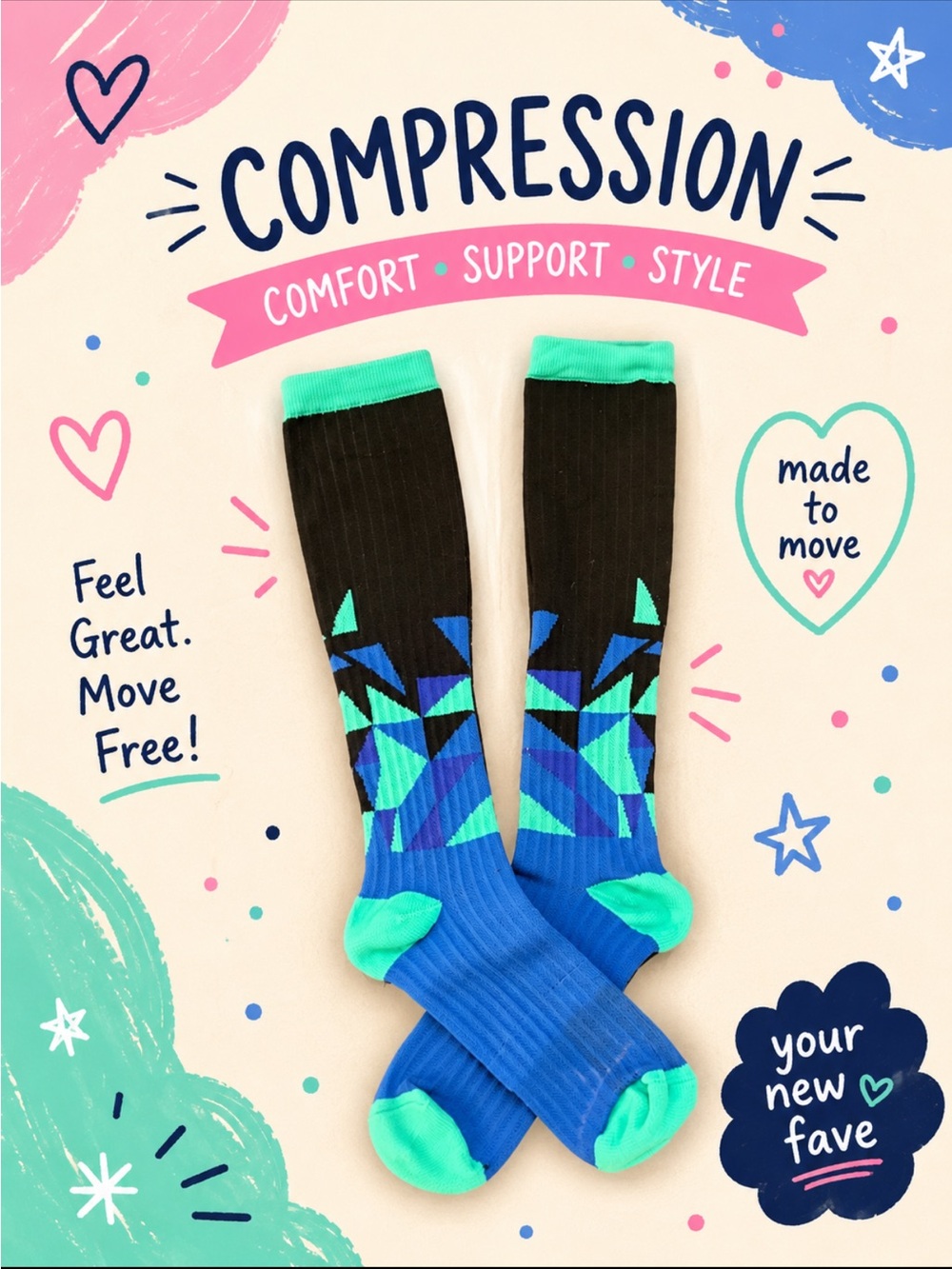Geometric Patterned Socks - Compression socks